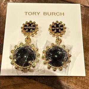 Tory Burch Gold and Black Drop Winslow Earrings